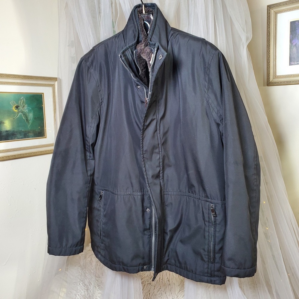 Marc New‎ York Andrew Marc Sz L Black Insulated Jacket Coat Faux Fur Lining Zip